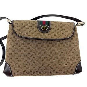 Vintage Gucci Tan and Brown Shoulder Bag GG Logo Canvas Signature Web Stripe